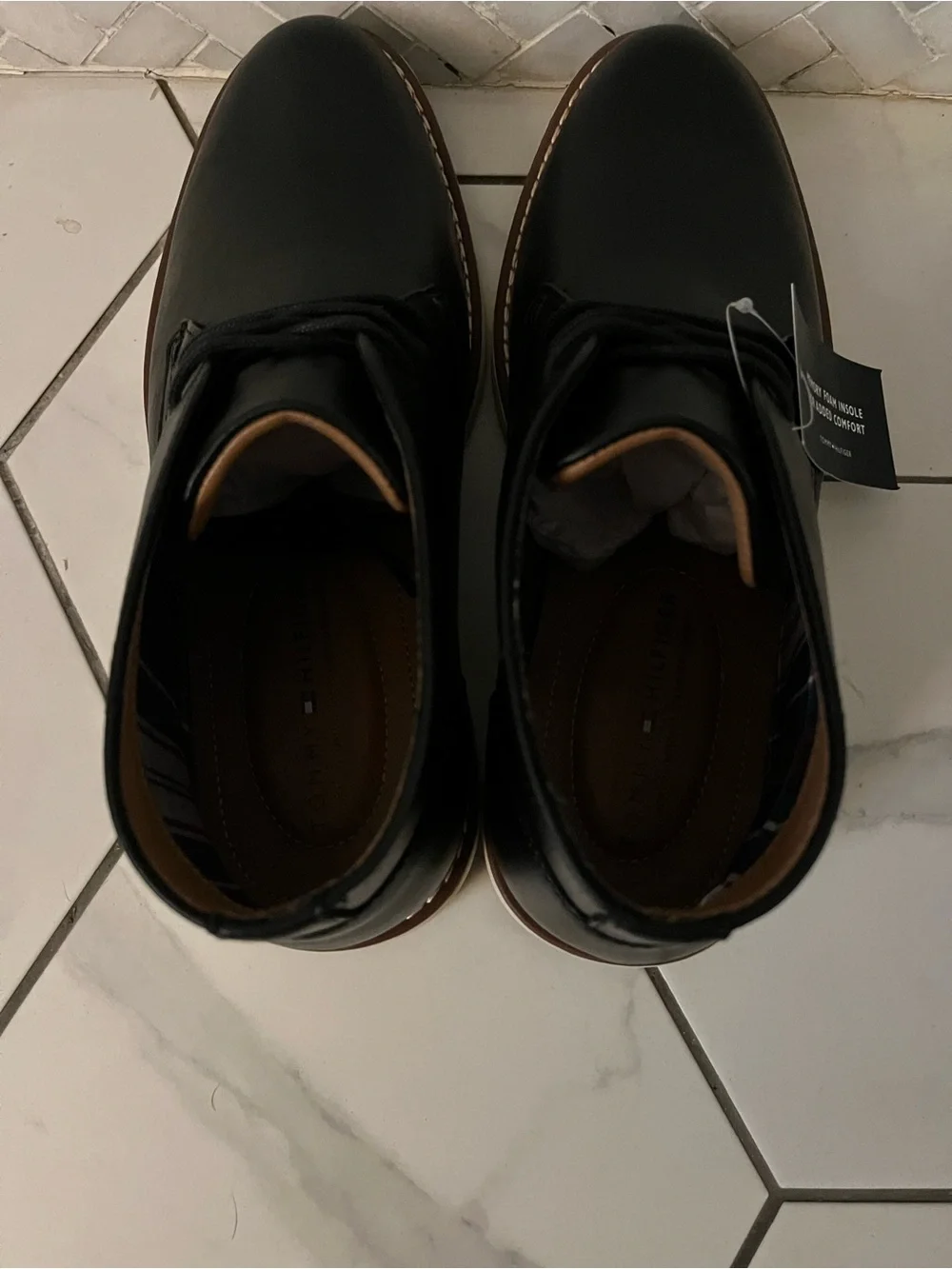Tommy Hilfiger Black Leather Lace-Up Chukka Boots with Cream Sole
